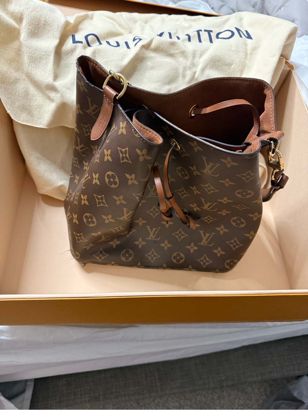 Louis Vuitton Monogram Drawstring Bucket Bag in Brown